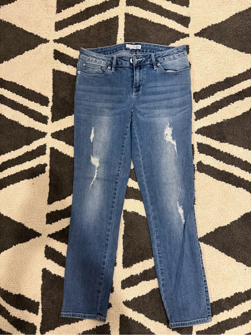 Guess High-Rise Distressed Straight Jeans - Blue